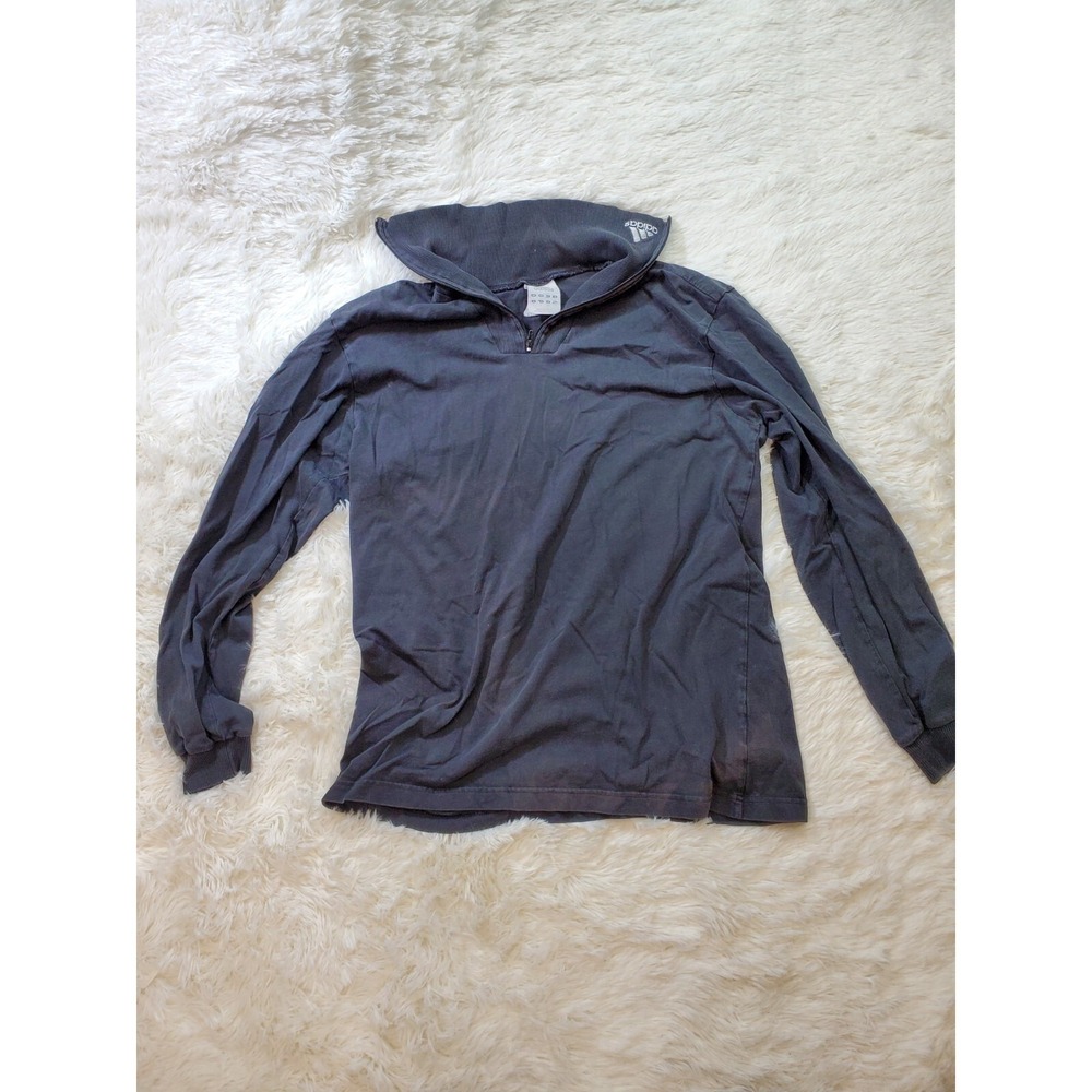 Adidas Shirt Mens Large Blue Quarter Zip Pullover Collar Logo Long Sleeve